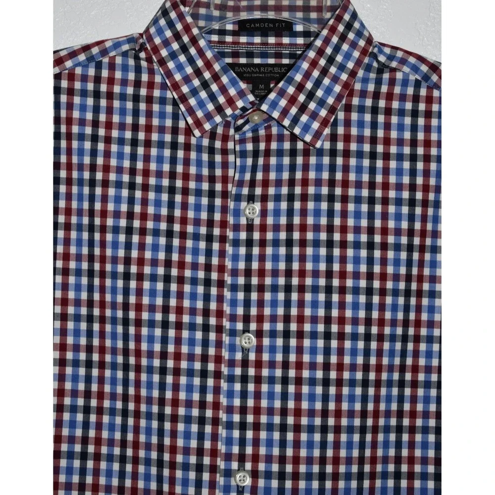 Banana Republic Camden Fit Shirt Button Mens Medium Red Blue Check Supima Cotton